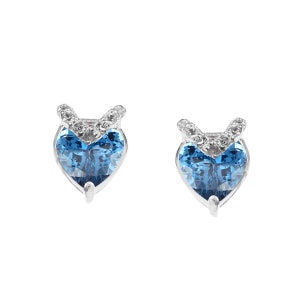 Boucles d'oreilles coeur aigue-marine brésilienne naturelle de 6 mm, pendentifs en argent faits main, clou d'oreille en argent sterling 925, cadeau de la Saint-Valentin, cadeau pour elle