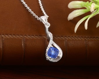 6x6 MM Ceylon Blue Sapphire Cushion Charm Pendant, Sapphire Cushion Gemstone Cut, Pendant For Her Birthday Day, Valentine Gift, Love Gift
