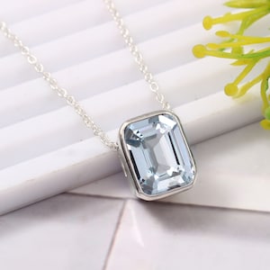 AAA 12x10 MM Brazilian Aquamarine Radiant Charm Pendant / Flawless Aquamarine, Radiant Gemstone Cut Pendant For Her Valentine Gift Birthday