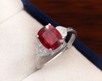 AAA 9x7 MM Mozambique Blood Red Ruby Cushion Cut Gemstone Ring, 925 Sterling Silver Ring, Statement Ring, Wedding Ring, Engagement Ring,