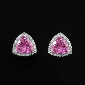 Flawless Ceylon Pink Sapphire Trillion Cut Gemstone stud, Handmade Silver Dangles,925 Sterling Silver Dangle Valentine Gift for her 8x8 MM