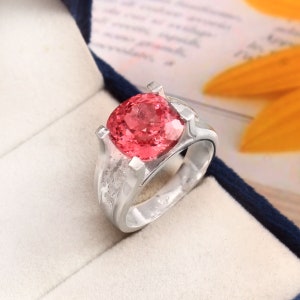 AAA Flawless Ceylon Padparadscha Sapphire Cushion Gemstone Ring, 925 Sterling Silver Ring, Statement Ring, Wedding Ring, Organic Ring