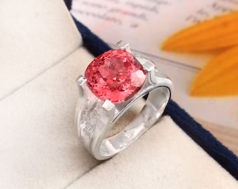 AAA Flawless Ceylon Padparadscha Sapphire Cushion Gemstone Ring, 925 Sterling Silver Ring, Statement Ring, Wedding Ring, Organic Ring