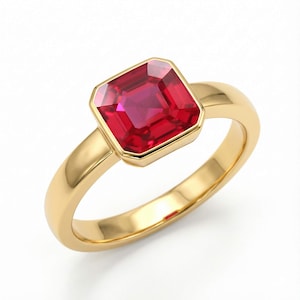 Mozambique Blood Red Ruby Asscher Cut Gemstone Ring, 925 Sterling Silver 10K Gold Plated Over Ring, Wedding Ring, Engagement Ring, 9x9 MM