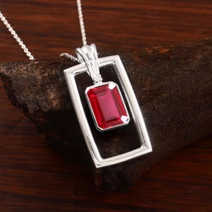 AAA 14x10 MM Flawless Blood Red Ruby Pendant: 925 Sterling Silver Radiant Charm , Engagement Pendant, Proposal Gift,