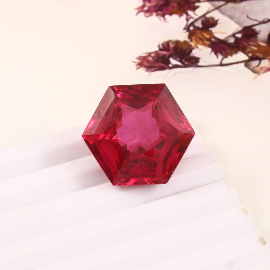AAA Flawless Mozambique Ruby Gemstone: 21x21 MM Blood Red Hexagon