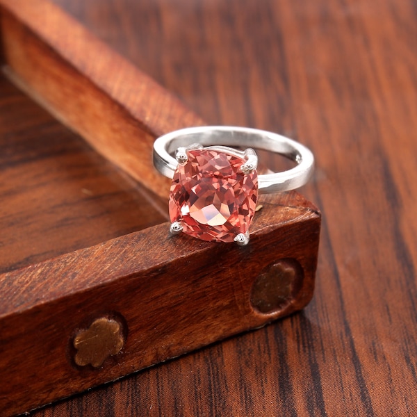 Coussin en saphir Padparadscha de Ceylan AAA avec pierres précieuses, bague tendance, bague de mariée, bague de mariage, bague de fiançailles, bague en argent sterling 925