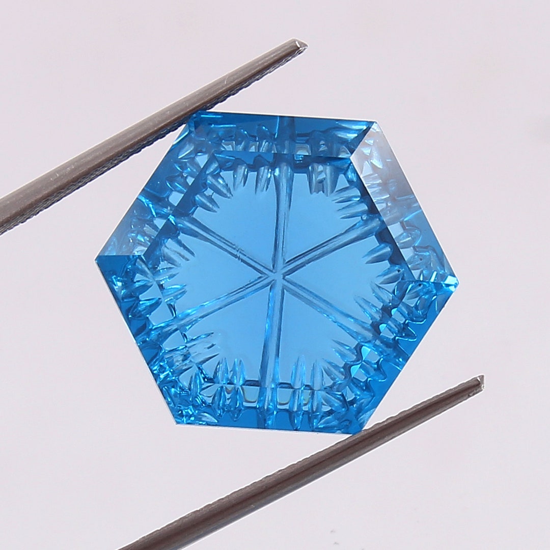 天然石Gemstone Blue Tourmaline Gemstone: 23.75 Ct Hexagon Fantasy Cut, Jewelry