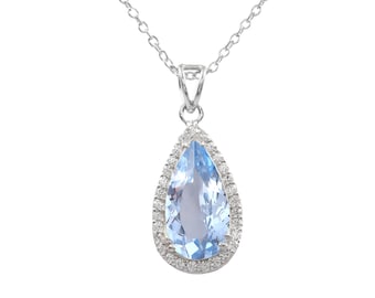 Colgante de pera de aguamarina azul cielo impecable AAA: dije de plata de ley 925, colgante de compromiso, regalo de propuesta,