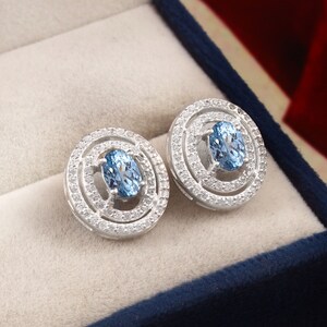 Boucles d'oreilles AAA 7 x 5 mm, bleu ciel naturel, aigue-marine du Brésil, pierres précieuses de coupe ovale, pendentifs en argent faits main, clou d'oreille en sterling 925, cadeau pour elle