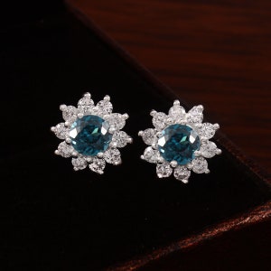 Flawless Brazilian Indicolite Blue Green Tourmaline Round Cut Gemstone Stud Earrings, Handmade Silver Studs 925 Sterling Silver Stud 6x6 MM
