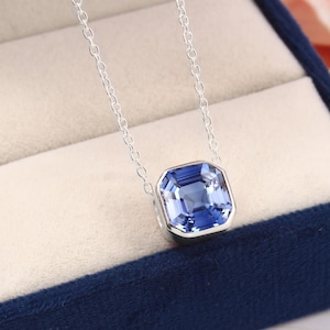 Flawless Ceylon Blue Sapphire Asscher Charm Pendant, 10x10 MM Sapphire Asscher Gemstone Cut, Pendant For Her Birthday Day, Valentine Gift