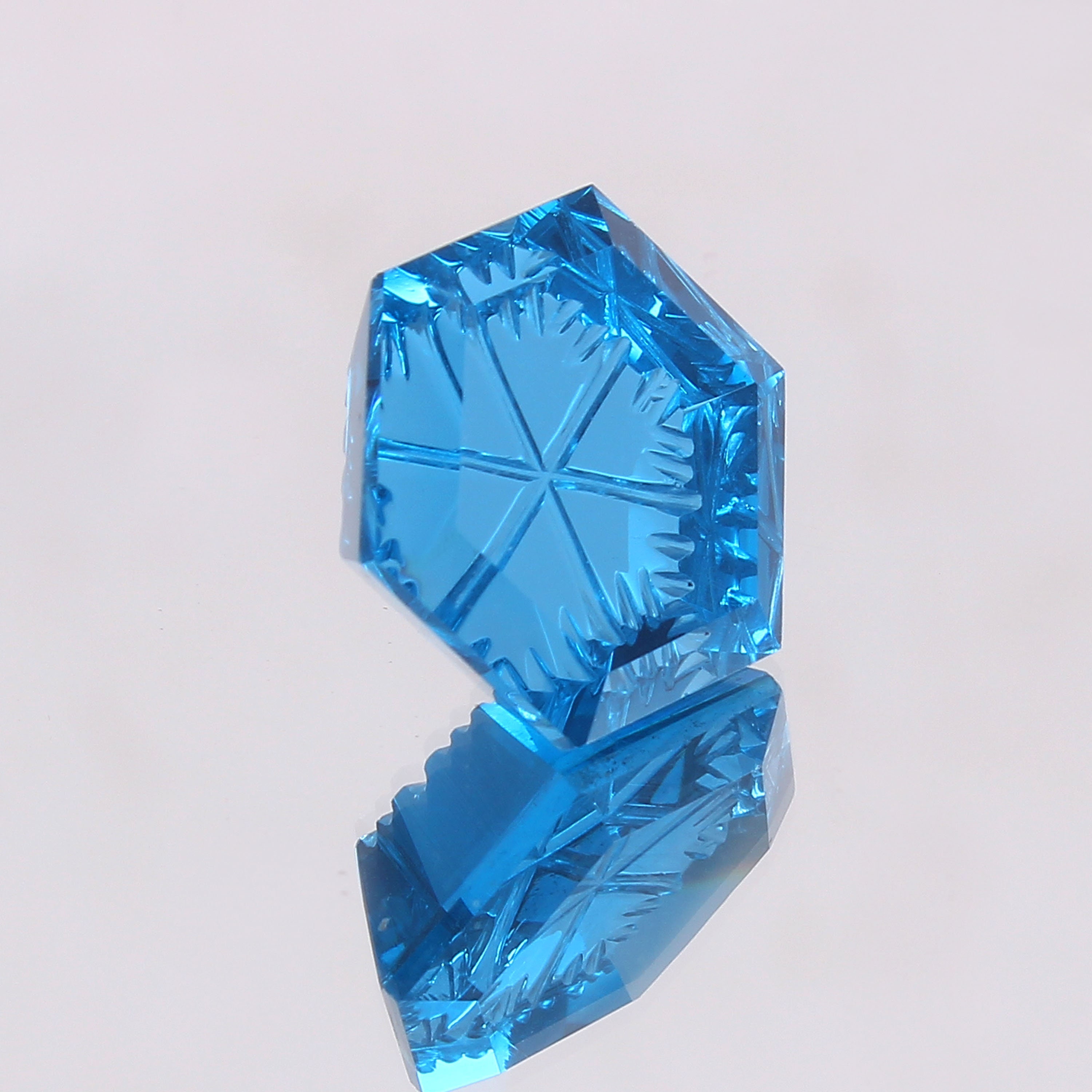 天然石Gemstone Blue Tourmaline Gemstone: 23.75 Ct Hexagon Fantasy Cut, Jewelry
