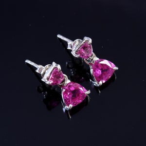 Natural Ceylon Pink Sapphire Trillion Dangle Earring,Handmade Silver Dangle,925 Sterling Silver Dangle Earrings,Valentine Gift,Gift for her,