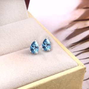 Natural Brazilian Aquamarine Pear Cut Gemstone Stud Earrings, 6x4 MM Handmade Silver Dangles,925 Sterling Silver Dangle Stud,Gift for her