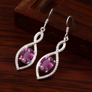 Pendientes de zafiro púrpura y rosa de Ceilán de 10 x 8 mm con corte ovalado, hechos a mano, de plata de ley 925, regalo de San Valentín para ella.