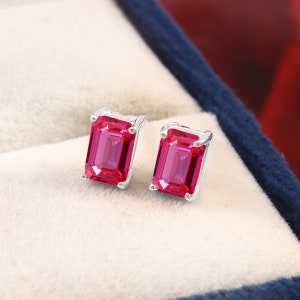 Clous d'oreilles avec pierres précieuses de taille éclatante, saphir rose de Ceylan impeccable, pendentifs en argent faits main 6 x 4 mm, pendentif en argent sterling 925, cadeau pour la Saint-Valentin