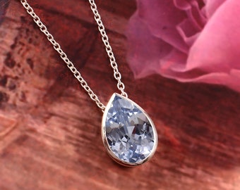 Colgante de pera de aguamarina impecable AAA: dije de plata de ley 925, piedra preciosa de 12 x 8 mm, colgante de compromiso, regalo de propuesta,