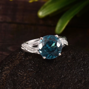 AAA 10x10 MM Flawless Indicolite Blue Green Tourmaline Round Gemstone Ring 925 Sterling Silver Ring Wedding Ring Engagement Ring For Her