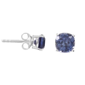 Brincos de pino AAA 7 x 7 mm com safira azul Ceilão impecável, lapidação almofada, brincos de pino de prata feitos à mão, brincos de pino de prata esterlina 925