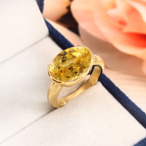 AAA felfri Ceylon gul safirring: Oval ädelsten, brudring i sterlingsilver 14 x 10 mm, förlovningsring, frierigåva,