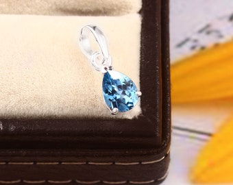 Colgante de pera de aguamarina azul cielo impecable AAA: dije de plata de ley 925 (10 x 8 mm), colgante de compromiso, regalo de propuesta,