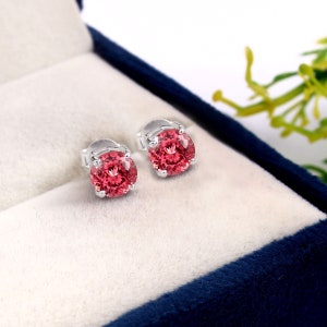Pendientes de botón de zafiro Padparadscha de Ceilán de talla redonda, impecables, de 6 x 6 mm, hechos a mano, de plata de ley 925.