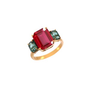 AAA Flawless Mozambique Red Ruby Radiant Cut Gemstone Ring, 925 Sterling Silver 10k Gold plated polished Ring Antique design 11x9 MM