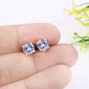 AAA Flawless Kashmiri Light Blue Sapphire Round Cut Gemstone Stud Earrings, 6x6 MM  Handmade Silver Studs, 925 Sterling Silver Stud Earrings