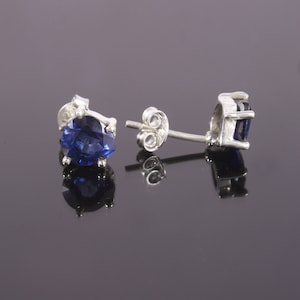 Natural Ceylon Heart Blue Sapphire Stud Earrings, Handmade Silver Studs, 6x6 MM 925 Sterling Silver Stud, Valentine Gift, Gift for her,