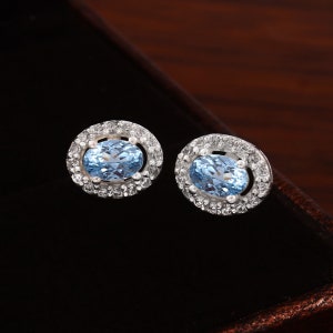 Boucles d'oreilles AAA 6 x 4 mm, bleu ciel naturel, aigue-marine du Brésil, pierres précieuses ovales de coupe, pendentifs en argent faits main, clou d'oreille en sterling 925, cadeau pour elle