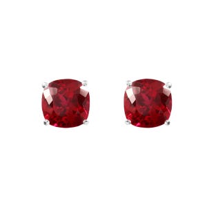 AAA Mosambik Roter Rubin Edelstein Ohrstecker, 7 x 7 MM handgemachte Silber Ohrstecker, 925 Sterling Silber Ohrstecker, Geschenk für sie,