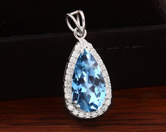 Colgante de pera de aguamarina impecable AAA: dije de plata de ley 925 (17 x 9 mm), colgante de compromiso, regalo de propuesta,