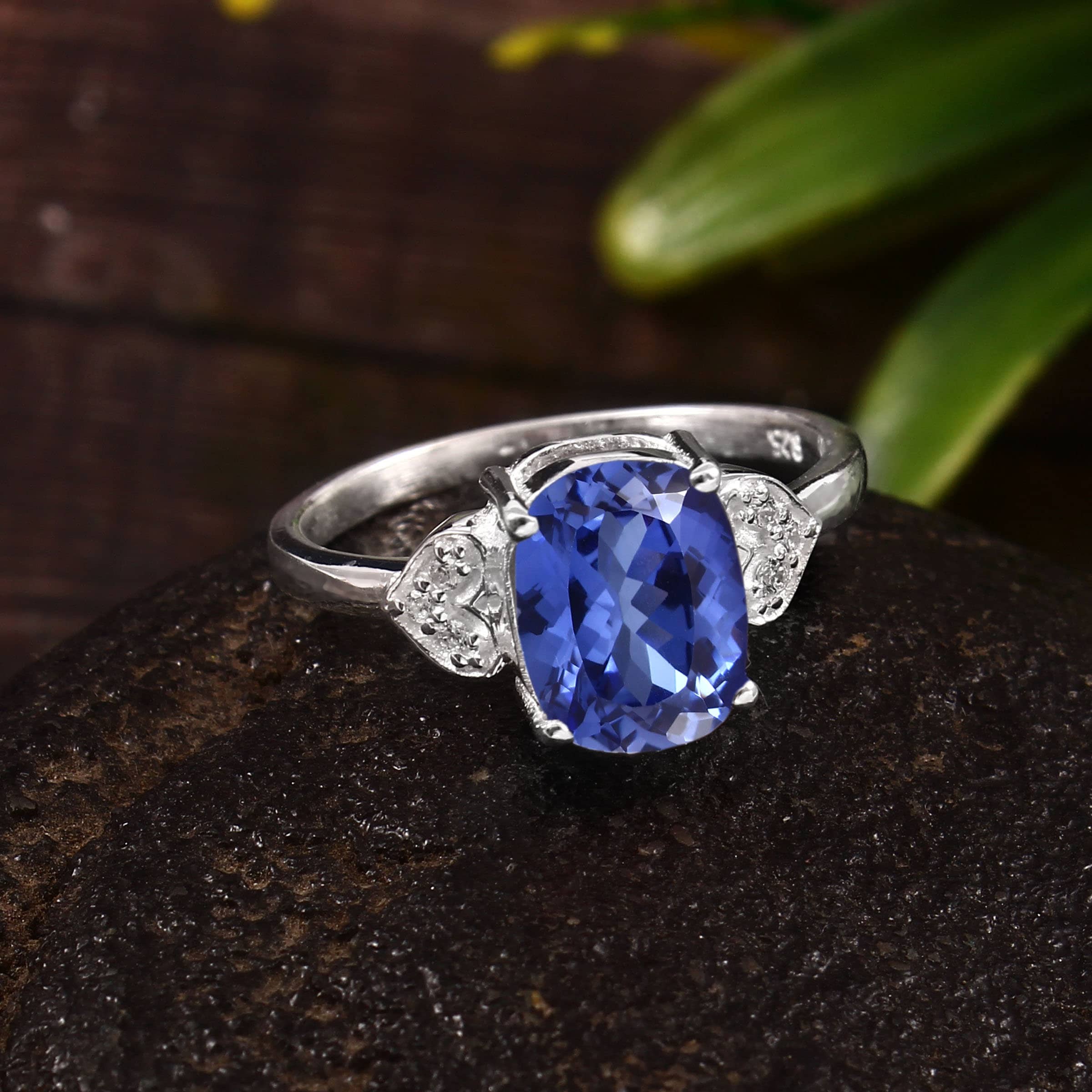 Royal Blue Sapphire Ring: 9x7mm Cushion Cut, Sterling Silver