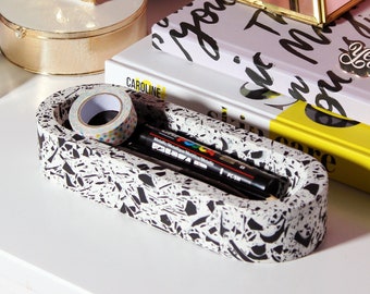Stationery Tray with Moonlight Black and White Terrazzo Pattern for Pens and Pencils Desk Organisation