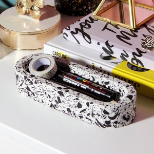 Stationery Tray with Moonlight Black and White Terrazzo Pattern for Pens and Pencils Desk Organisation image 1