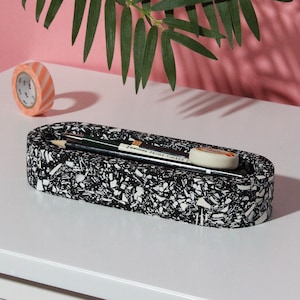 Stationery Tray with Midnight Black and White Terrazzo Pattern for Pens and Pencils Desk Organisation image 1