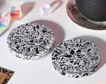 Moonlight Black and White Circular Terrazzo Coaster