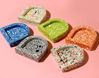 Colourful Terrazzo Archway Trinket Tray for Organisation Storage Dish/Desk Tidy