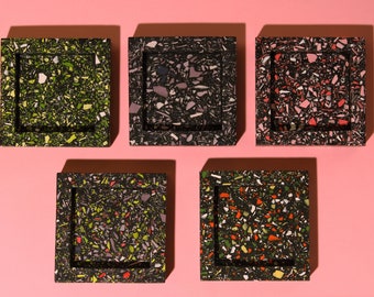 Terrazzo Square Trinket Tray for Organisation Storage Dish/Desk Tidy Colourful Black