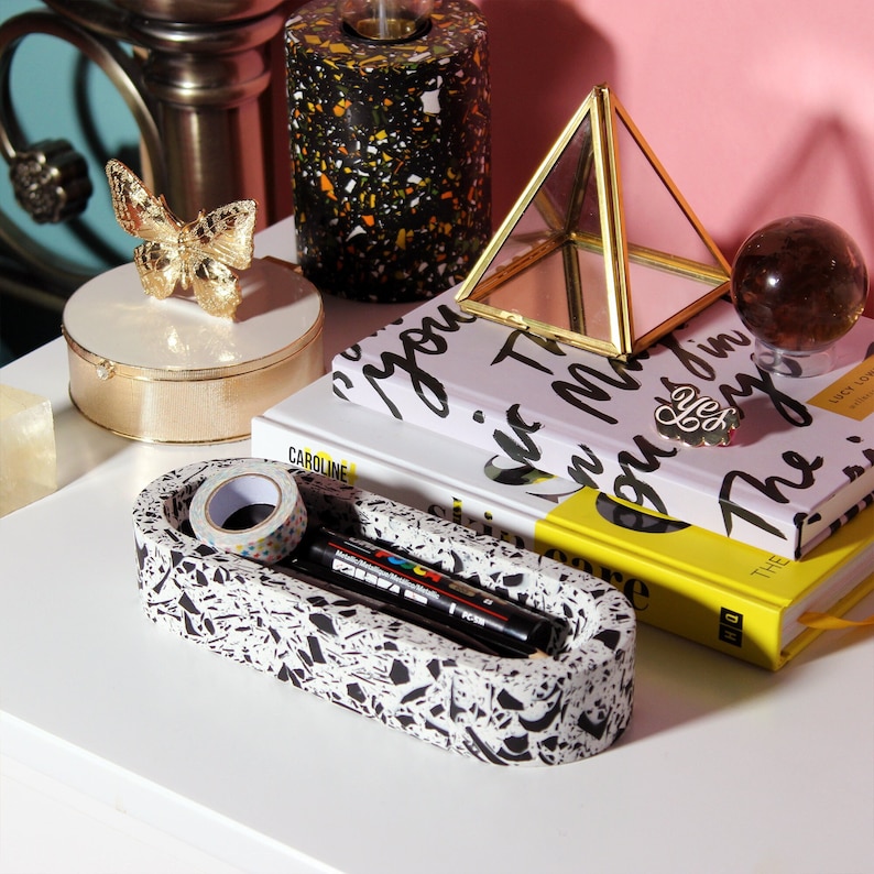 Stationery Tray with Moonlight Black and White Terrazzo Pattern for Pens and Pencils Desk Organisation image 1