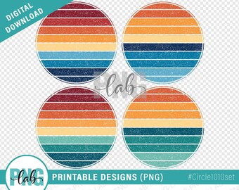 Retro Sunset Circle PNG files / round sublimation circle design / distressed grunge retro circle background / retro sunset, Digital Download