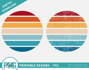 Retro Circle PNG / round sublimation circle design / grunge retro circle / printable retro background circle / retro striped sunset, PNG