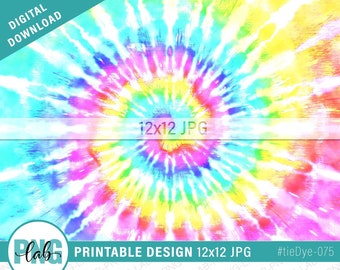 Spiral Rainbow Tie Dye digital paper 12x12 JPG, Printable Tie-Dye pattern, Tie Dye digital download, JPG file, sublimation background