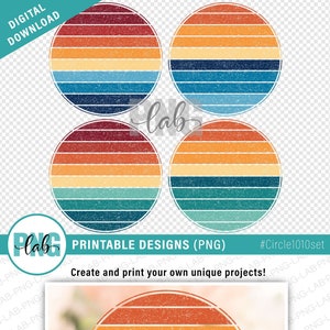 Retro Sunset Circle PNG files / round sublimation circle design / distressed grunge retro circle background / retro sunset, Digital Download