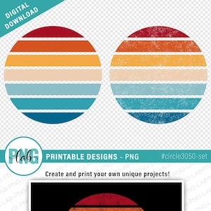 Retro Circle PNG / round sublimation circle design / grunge retro circle / printable retro background circle / retro striped sunset, PNG