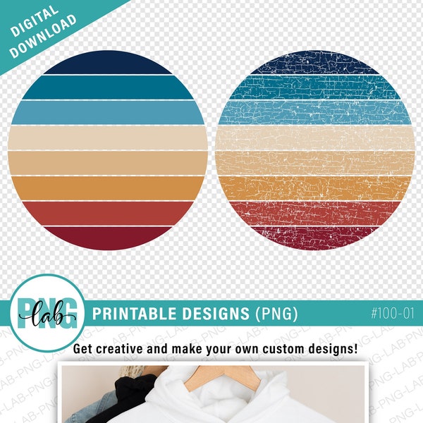 Retro Circle PNG / round sublimation circle design / grunge retro circle background printable design / retro sunset, PNG Digital Download
