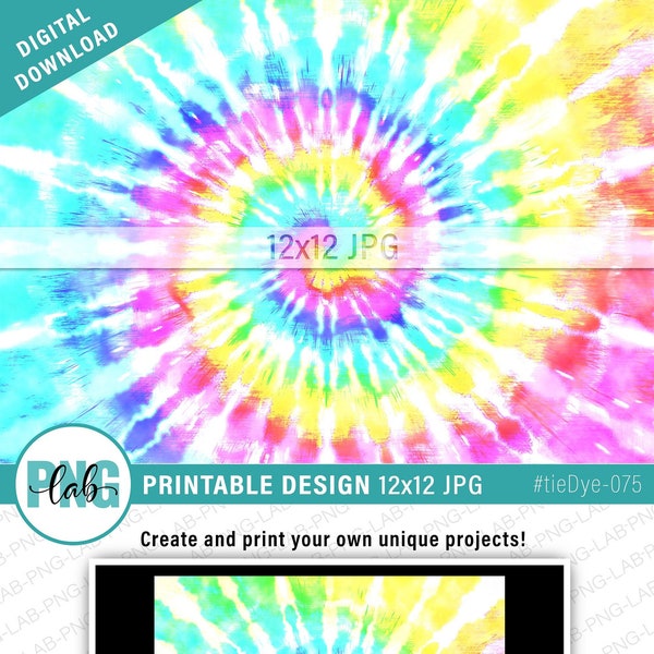 Spiral Rainbow Tie Dye digital paper 12x12 JPG, Printable Tie-Dye pattern, Tie Dye digital download, JPG file, sublimation background