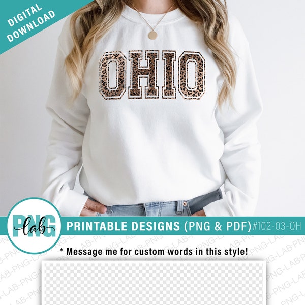 Ohio PNG - Printable sublimation design PNG & PDF / Ohio png / Animal Print Pattern, Cheetah, Leopard / state designs / Digital Download