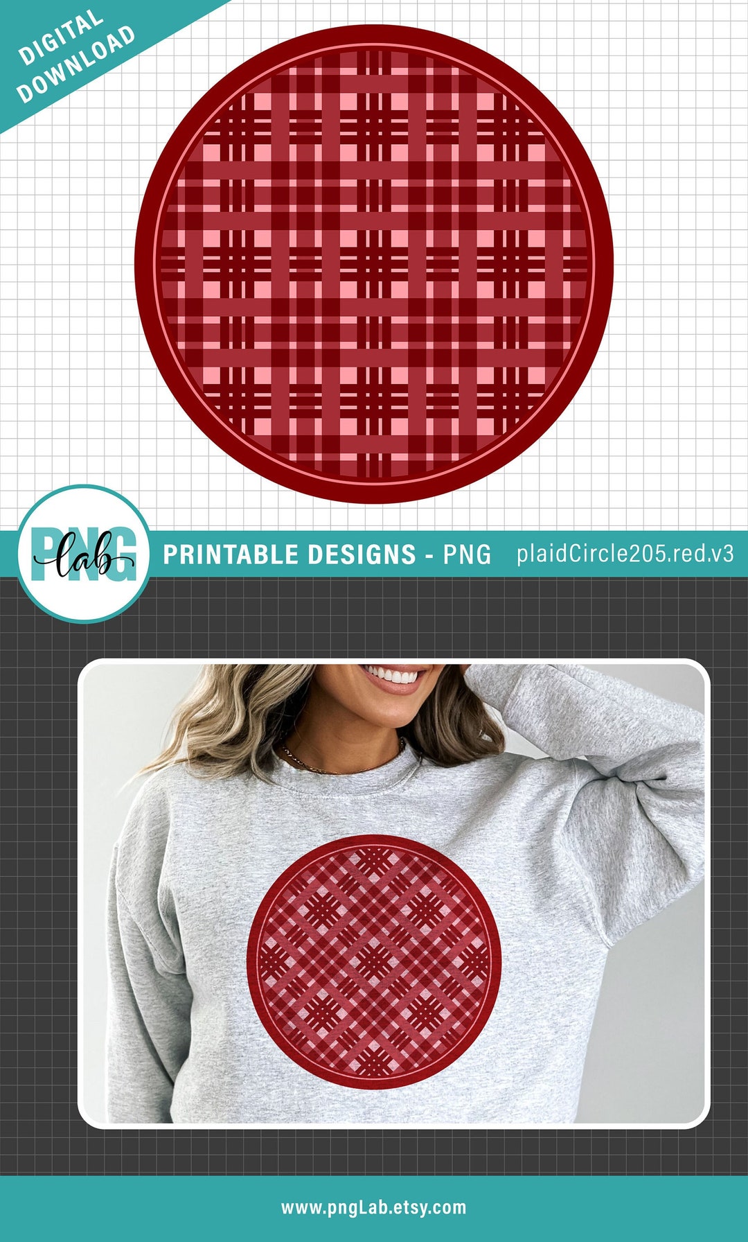 Red Plaid Circle PNG Design Christmas Plaid Sublimation Background Circle Printable Plaid Circle ...